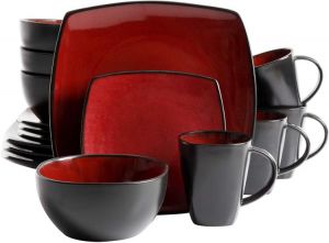 Gibson Soho Lounge 16-Piece Square Reactive Glaze Dinnerware Set, Red