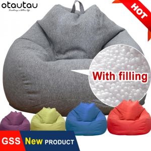 samarshop OTAUTAU Big XXL Washable Linen Bean Bag Chair with Filling Stuffed Pouf Ottoman Beanbag Sofa Puff Seat Relax Lounge Furniture