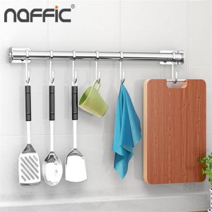 Stainless Steel Hanging Rod for Kitchen Bathroom No-Punch Multifunctional Use Wall Mounted Kitchen Racks Removable Hook Rack