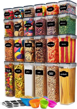 24 Pack Airtight Food Storage Container Set - BPA Free Clear Plastic Kitchen and Pantry Organization Canisters with Durable Lids f