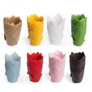 samarshop כלי בית ומטבח 50Pcs Tulip Flower Disposable Paper Cake Mold Chocolate Cupcake Wrapper Baking Muffin Paper Liner Holder Decor Kitchen Supplies