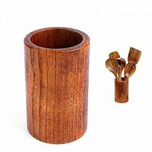 Wooden Kitchen Utensil Holder, 5.8 x 3.7 Inch, Natural Acacia Wood Cooking Utens
