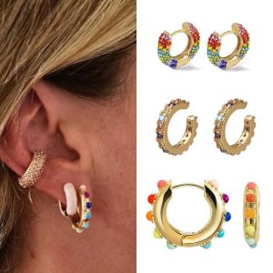 samarshop Women CZ Rainbow Earrings Cubic Zirconia Ear Cuff Set for Female Trendy Gold Huggie Clip on Earrings Earcuff Crystal Jewelry