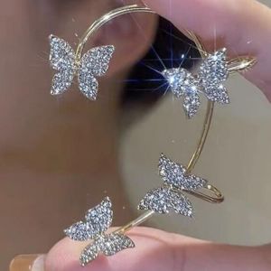samarshop Gold Plated Metal Ear Bone Clip For Women Sweet Exquisite Sparkling Crystal Butterfly Ear Cuff Clip Earring Wedding Jewelry