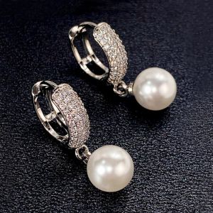 samarshop Huitan Temperament Elegant Simulated Pearl Dangle Earrings for Women Simple Stylish Design Delicate Accessories Fashion Jewelry