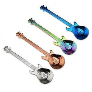 samarshop כפיות - معالق  Set of 4 Guitar Shaped Stainless Steel Coffee Spoon Demitasse Spoons Desser