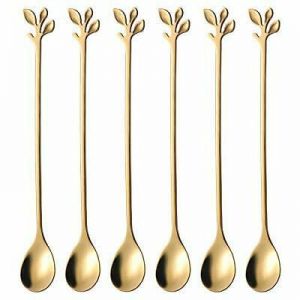samarshop כפיות - معالق  Long Handle Iced Tea Spoons set, AnSaw 6 Pcs 7.4" Ice Cream Spoon, Creative Gold