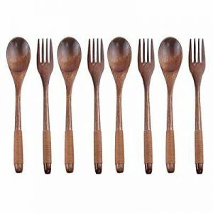 Wooden Spoons Forks Set Kitchen Tableware Dinnerware Flatware Eco friendly Natur