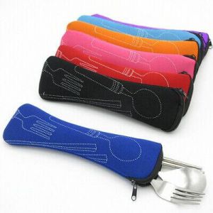 Cutlery Travel Knife Fork Portable Bag Stainless Steel Spoon Chopstick Case