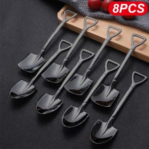 8PCS Shovel Spoons Stainless Steel Coffee Spoon Creative TeaSpoons For coffee Ice cream Scoop Tableware Cutlery sets
