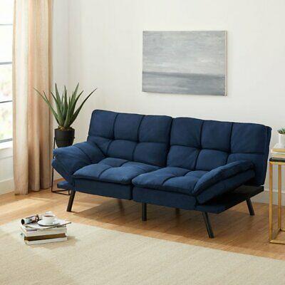 samarshop Mainstays Memory Foam Futon, Blue Suede Fabric, 72' ds