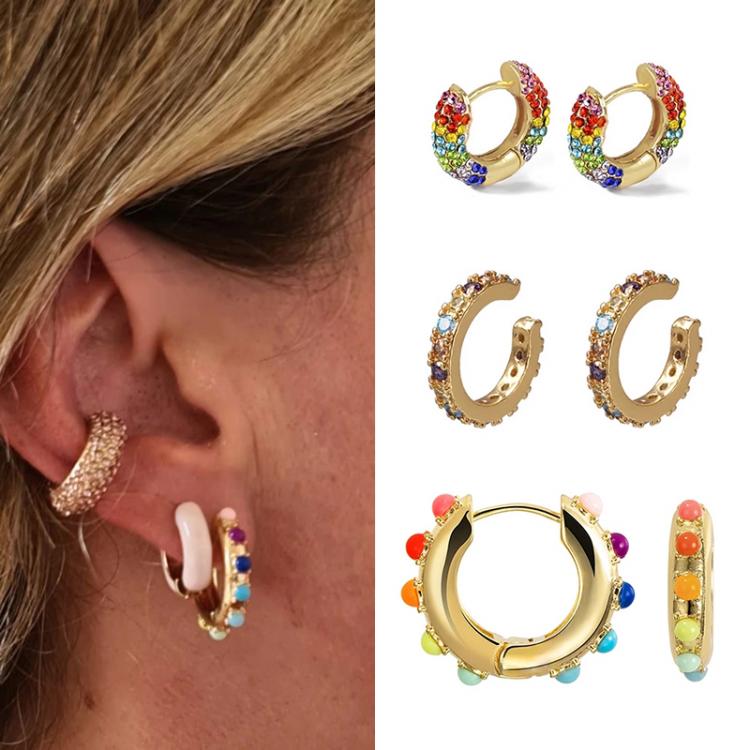 samarshop Women CZ Rainbow Earrings Cubic Zirconia Ear Cuff Set for Female Trendy Gold Huggie Clip on Earrings Earcuff Crystal Jewelry