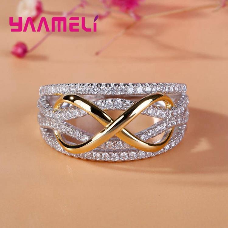 samarshop 925 Sterling Silver Infinity Love Ring  Shining Cubic Zircon Bowknot Letter 8 Eternity Promise Jewelry for Woman Girlfriend